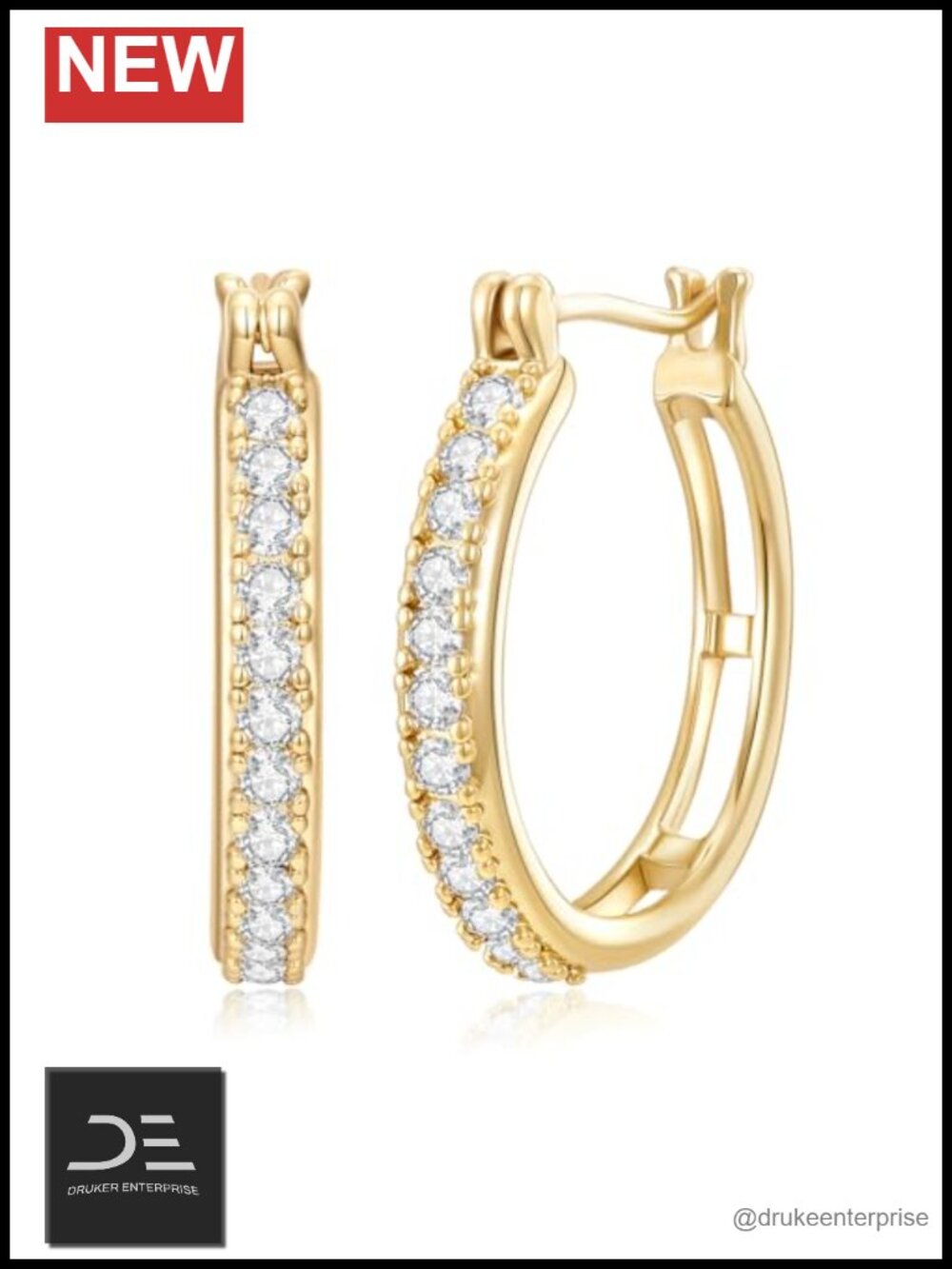 14K Gold Plated Hoop Earrings Cubic Zirconia Huggie 14mm Women